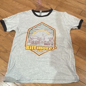 Biltmore 1895 Gray Black Graphic Ringer T-Shirt S Crew Neck Short Sleeve